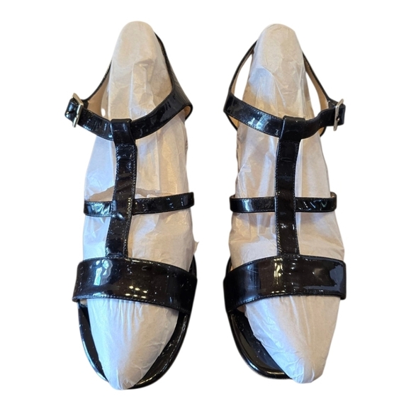 Kate Spade Illie Shiny Black Patent Leather Wedge Sandals 8.5 - Picture 4 of 11